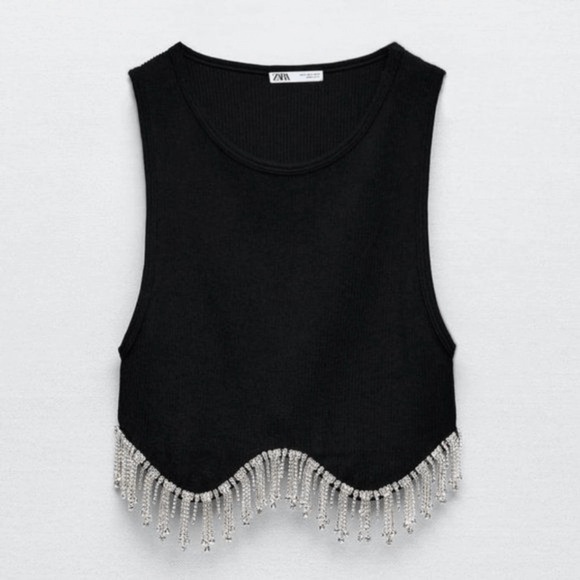 NWOT Zara Black Rhinestone Crop Top XS - Picture 4 of 5